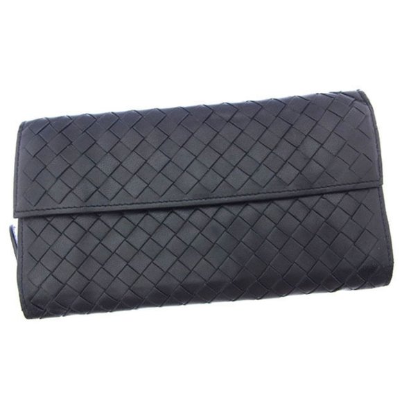 Bottega Veneta Wallet Purse Intrecciato Black Gold Woman Authentic Used - Picture 1 of 5